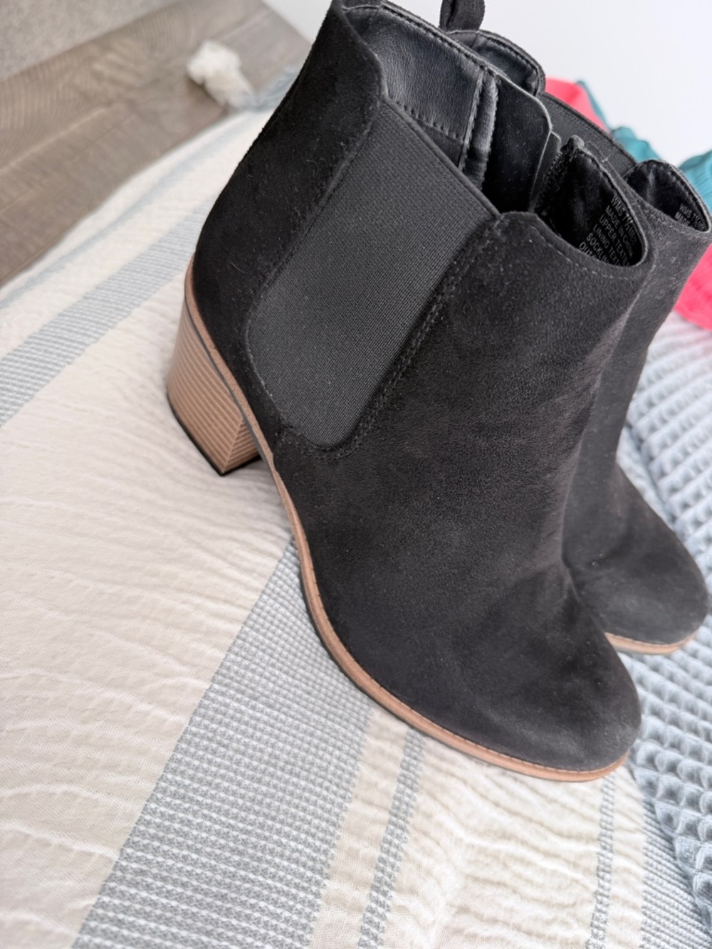 Sonoma Black Suede Chelsea Ankle Booties with Stacked Heel